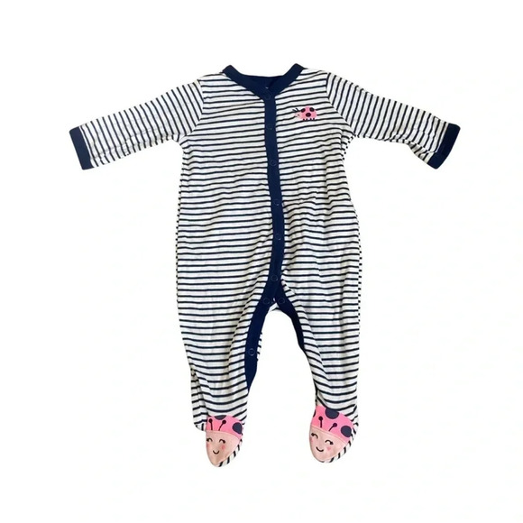 Set of 3 Footsie Pajamas for 0-3M - Lasy Bug - Stripes - Polka Dots - Cotton - Picture 2 of 13